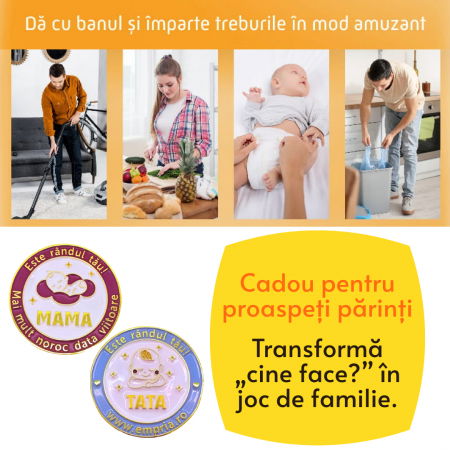 Accesorii bebelusi / nou-nascuti - Moneda cine il schimba pe bebe, in cutie de cadou elegant pentru parinti cu nou-nascuti, Empria, in romana