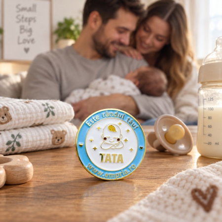 Moneda cine il schimba pe bebe, in cutie de cadou elegant pentru parinti cu nou-nascuti, Empria, in romana [7]