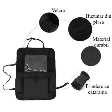 Organizator scaun auto copii, protectie scaun auto, 6 buzunare, 60x42 cm, Empria, Negru [3]