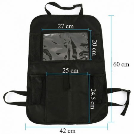 Organizator scaun auto copii, protectie scaun auto, 6 buzunare, 60x42 cm, Empria, Negru [4]