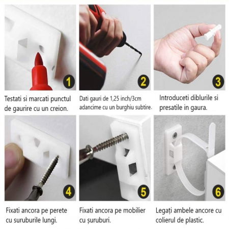 Pachet 10 seturi curele ancorare mobila, protectie cutremur, Empria, Alb [5]