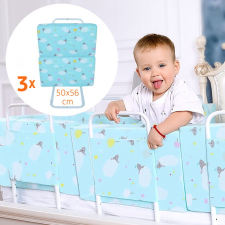Aparatori laterale patut bebe - PACHET 3x Mini-Bumper 50x56 cm protectie pat, Turcoaz