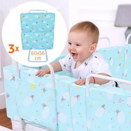 Aparatori laterale patut bebe - PACHET 3x Mini-Bumper 60x56 cm protectie pat, Turcoaz