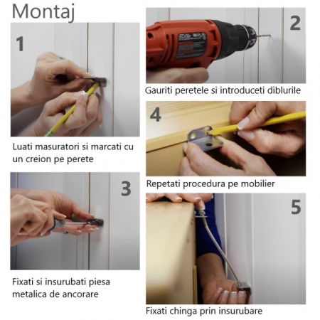 Pachet 4 sisteme ancorare mobila de perete, protectie cutremur, previne rasturnarea mobilerului, Empria [6]