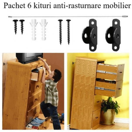 Pachet 6 kituri anti-rasturnare mobilier, protectie copii, protectie cutremur, Empria, Diverse culori [6]