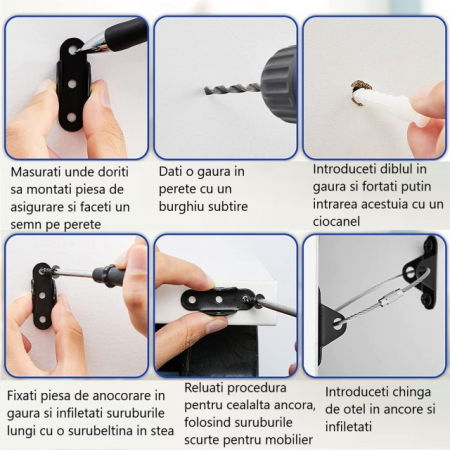 Pachet 6 kituri anti-rasturnare mobilier, protectie copii, protectie cutremur, Empria, Diverse culori [7]