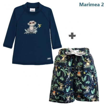 Haine plaja / inot - PACHET: BERMUDE + BLUZA CU MANECA LUNGA, Navy Jungle, Marimea 2