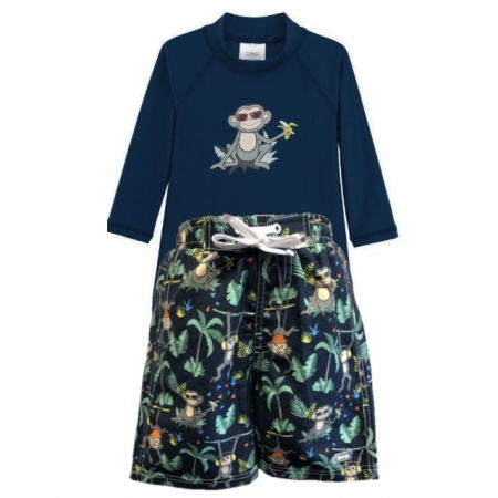 Haine plaja / inot - PACHET: BERMUDE + BLUZA CU MANECA LUNGA, Navy Jungle, Marimea 4