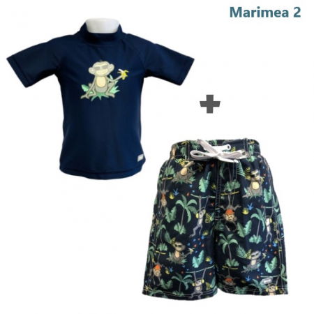 Haine plaja / inot - PACHET: BERMUDE + TRICOU, Navy Jungle, Marimea 2