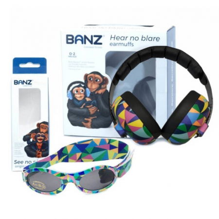Haine si articole pentru plaja copii si bebelusi - Pachet Combo, Casti Antifonice Banz bebelusi + Ochelari de Soare Protectie UV, 3 - 36 luni, Kaleidoscop