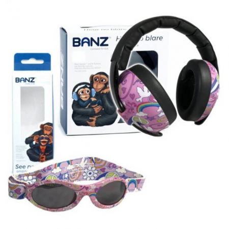 Pachet Combo, Casti Antifonice Banz copii + Ochelari de Soare Protectie UV, 3 - 36 luni, Peace [3]
