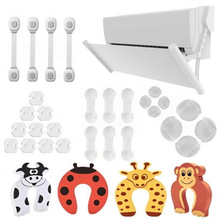 Kituri de siguranta pentru copii si bebelusi - PACHET: Set 32 piese protectii mobilier + Deflector AC, protectie curent aer, Alb, Empria