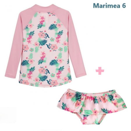 Haine plaja / inot - PACHET: SLIP + BLUZA, Floral Pink, Marimea 6