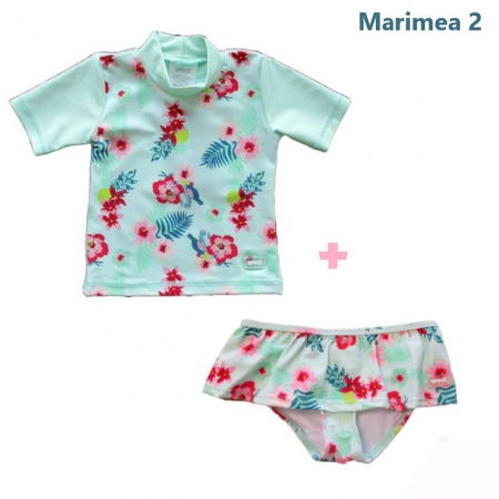 Haine plaja / inot - PACHET: SLIP + TRICOU, Floral Mint, Marimea 2
