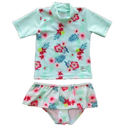 Haine plaja / inot - PACHET: SLIP + TRICOU, Floral Mint, Marimea 4