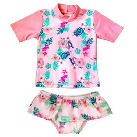 Haine plaja / inot - PACHET: SLIP + TRICOU, Floral Pink, Marimea 4