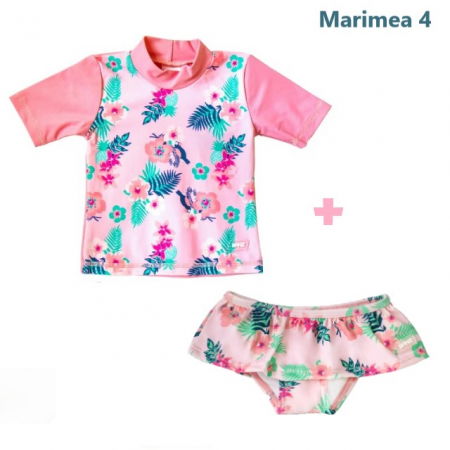 Haine plaja / inot - PACHET: SLIP + TRICOU, Floral Pink, Marimea 4