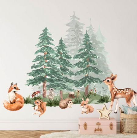 Stickere decorative - Padure plina cu animale - autocolante pentru copii, Diverse modele