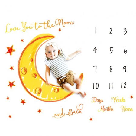Accesorii bebelusi / nou-nascuti - Paturica Milestone plusata pentru fotografii memorabile Luna Galbena Drool
