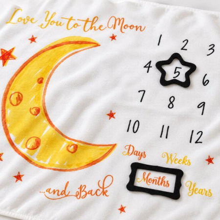 Accesorii bebelusi / nou-nascuti - Paturica Milestone plusata pentru fotografii memorabile Luna Galbena Drool