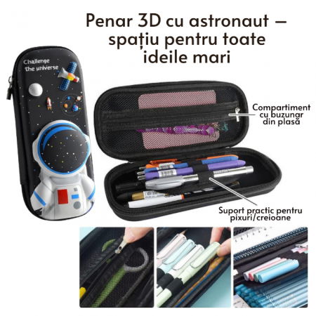 Penar 3D, compartimentat, imagini in relief, inchidere cu fermoar, pentru scoala si gradinita, Empria, Astronaut [1]