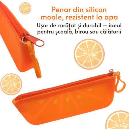 Rechizite scolare - Penar din silicon moale, inchidere cu fermoar, Empria, Portocaliu