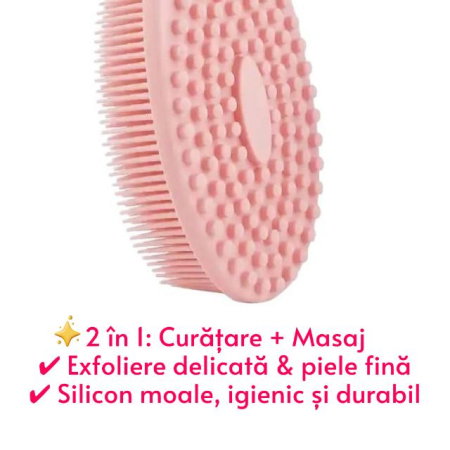 Perie pentru corp 2 in 1, burete din silicon pentru curatare, exfoliere si masaj corporal, Empria, Roz, Diverse modele [7]
