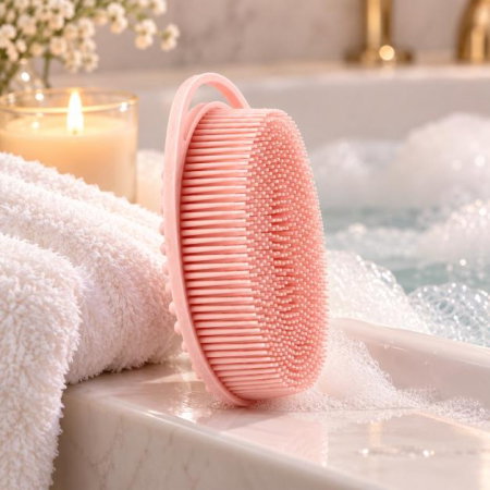 Perie pentru corp 2 in 1, burete din silicon pentru curatare, exfoliere si masaj corporal, Empria, Roz, Diverse modele [3]