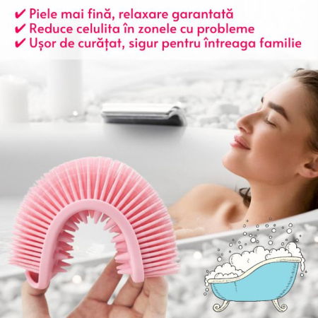 Perie pentru corp 2 in 1, burete din silicon pentru curatare, exfoliere si masaj corporal, Empria, Roz, Model 1 [2]