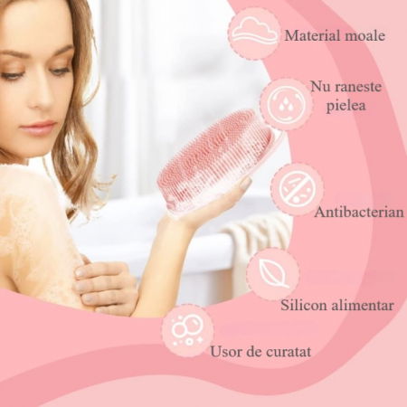 Perie pentru corp 2 in 1, burete din silicon pentru curatare, exfoliere si masaj corporal, Empria, Roz, Diverse modele [6]