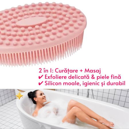 Perie pentru corp 2 in 1, burete din silicon pentru curatare, exfoliere si masaj corporal, Empria, Roz, Diverse modele [2]
