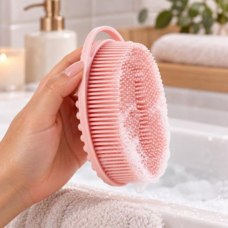 Perie pentru corp 2 in 1, burete din silicon pentru curatare, exfoliere si masaj corporal, Empria, Roz, Diverse modele [2]