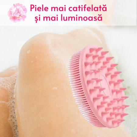 Perie pentru corp 2 in 1, burete din silicon pentru curatare, exfoliere si masaj corporal, Empria, Roz, Model 1 [3]