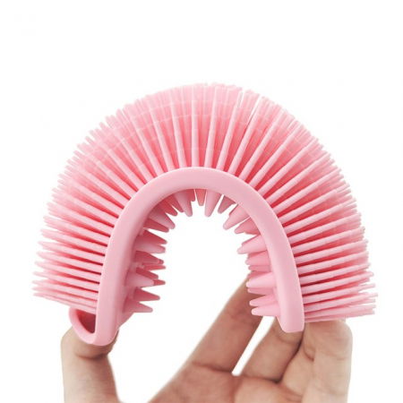 Perie pentru corp 2 in 1, burete din silicon pentru curatare, exfoliere si masaj corporal, Empria, Roz, Model 1 [8]