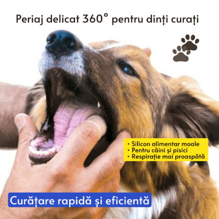 Siguranta animale companie - Periuta de dinti, tip degetar 360°, pentru animale de companie, caine, pisica, Empria, silicon moale, Transparent