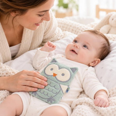Perne si saltele bebelusi - Pernuta anticolici cu samburi de cirese Bufnita BabyJem, Verde