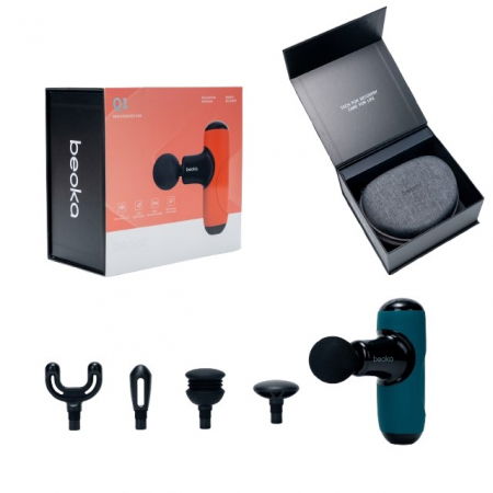 Pistol Masaj Premium - Aparat Masaj Ultra-Portabil, 5 Capete, 5 Viteze, 3000 Percutii, Motor Silentios, Carcasa Depozitare, Verde [12]