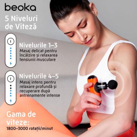 Pistol Masaj Premium - Aparat Masaj Ultra-Portabil, 5 Capete, 5 Viteze, 3000 Percutii, Motor Silentios, Carcasa Depozitare,Diverse culori [2]