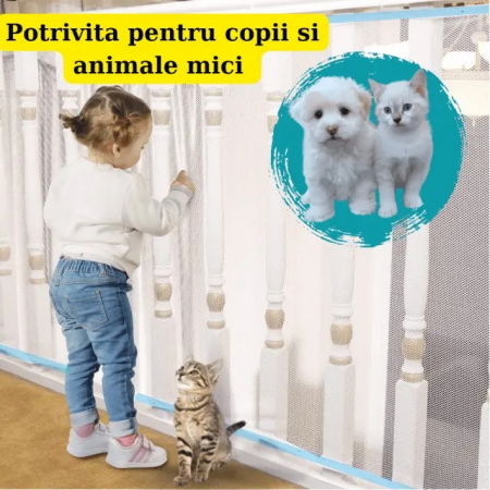 Siguranta animale companie - Plasa siguranta scari, balustrade, balcoane, pentru caini si pisici, Empria, 300 x 78 cm, Alb