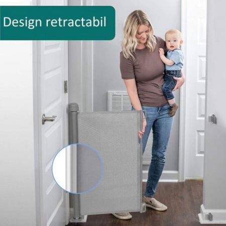 Poarta de siguranta retractabila extra lunga, Empria, 140 cm, Gri [6]