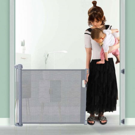 Protectii casa - Poarta de siguranta retractabila extra lunga, Empria, 140 cm, Gri