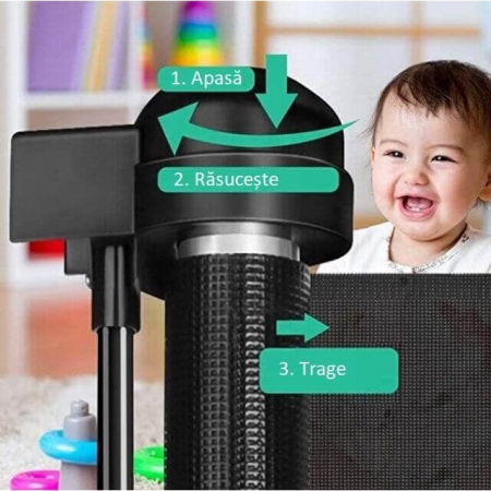 Poarta siguranta caini, pisici, copii, protectie scari si usi, dimensiune ajustabila, Empria, 180 cm, Negru [2]