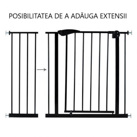 Poarta siguranta caini, pisici, copii, protectie scari si usi, dimensiune ajustabila, Empria, 76-80 cm, siguranta dubla, Negru [17]