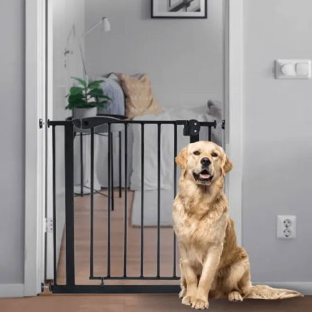 Siguranta animale companie - Poarta siguranta caini, pisici, copii, protectie scari si usi, dimensiune ajustabila, Empria, 76-80 cm, siguranta dubla, Negru
