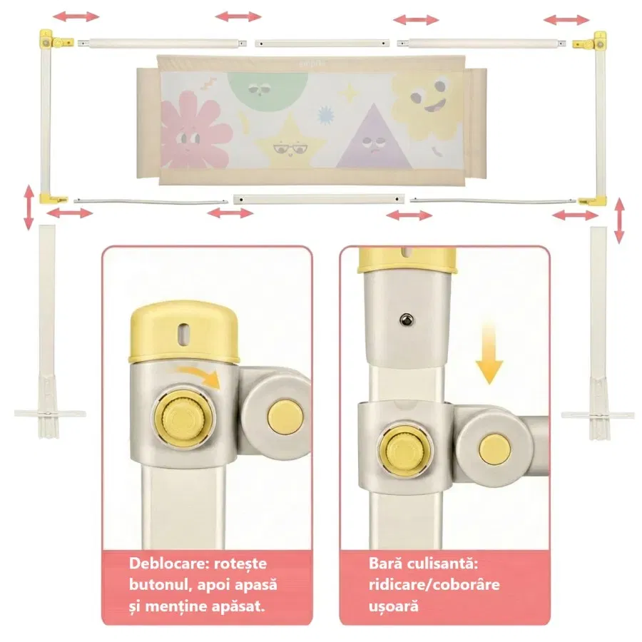 PRODUS RESIGILAT - Bariera protectie pat Empria, model Basic interconectabil, reglabil si culisant, inaltime ajustabila 62-93 cm, Diverse dimensiuni [2]