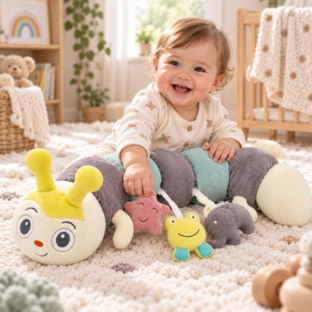 Protectie laterala patut multifunctionala cu jucarii din plus BabyJem Caterpilar, Diverse culori [4]