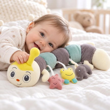 Protectie laterala patut multifunctionala cu jucarii din plus BabyJem Caterpilar, Diverse culori [3]
