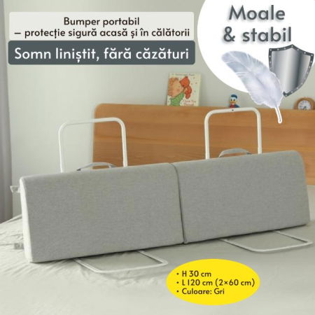 Protectie pat copil, pliabila si super portabila, H 30 cm, 120 cm, Gri [2]