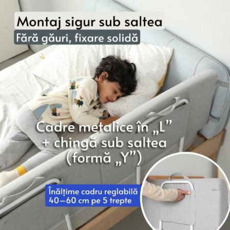 Protectie pat copil, pliabila si super portabila, H 30 cm, 120 cm, Gri [5]