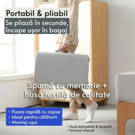 Protectie pat copil, pliabila si super portabila, H 30 cm, 120 cm, Gri [3]